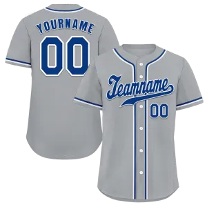 Custom Grey Classic Style Blue Authentic Baseball Jersey