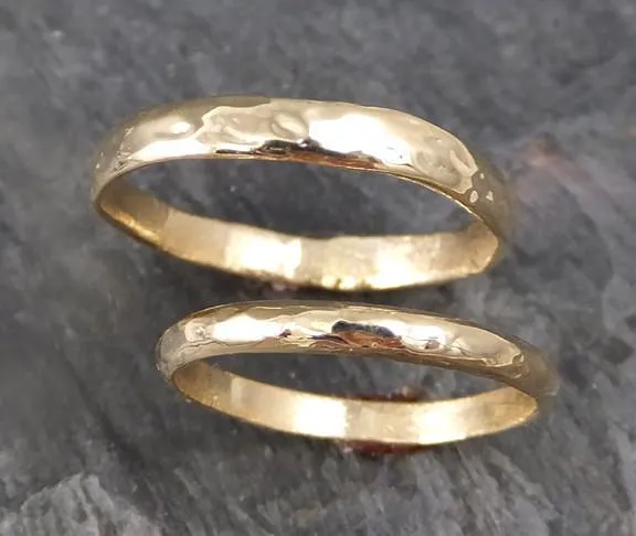 Custom pair Men's 4mm (3mm shown) and Women's 2mm Wedding bands set 14k gold textured wedding rings Recycled gold cBands4_2