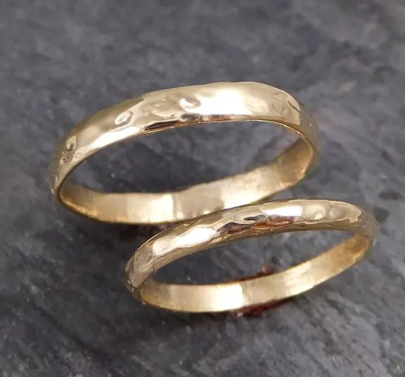 Custom pair Men's 4mm (3mm shown) and Women's 2mm Wedding bands set 14k gold textured wedding rings Recycled gold cBands4_2
