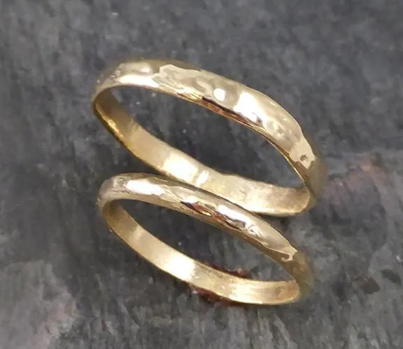 Custom pair Men's 4mm (3mm shown) and Women's 2mm Wedding bands set 14k gold textured wedding rings Recycled gold cBands4_2