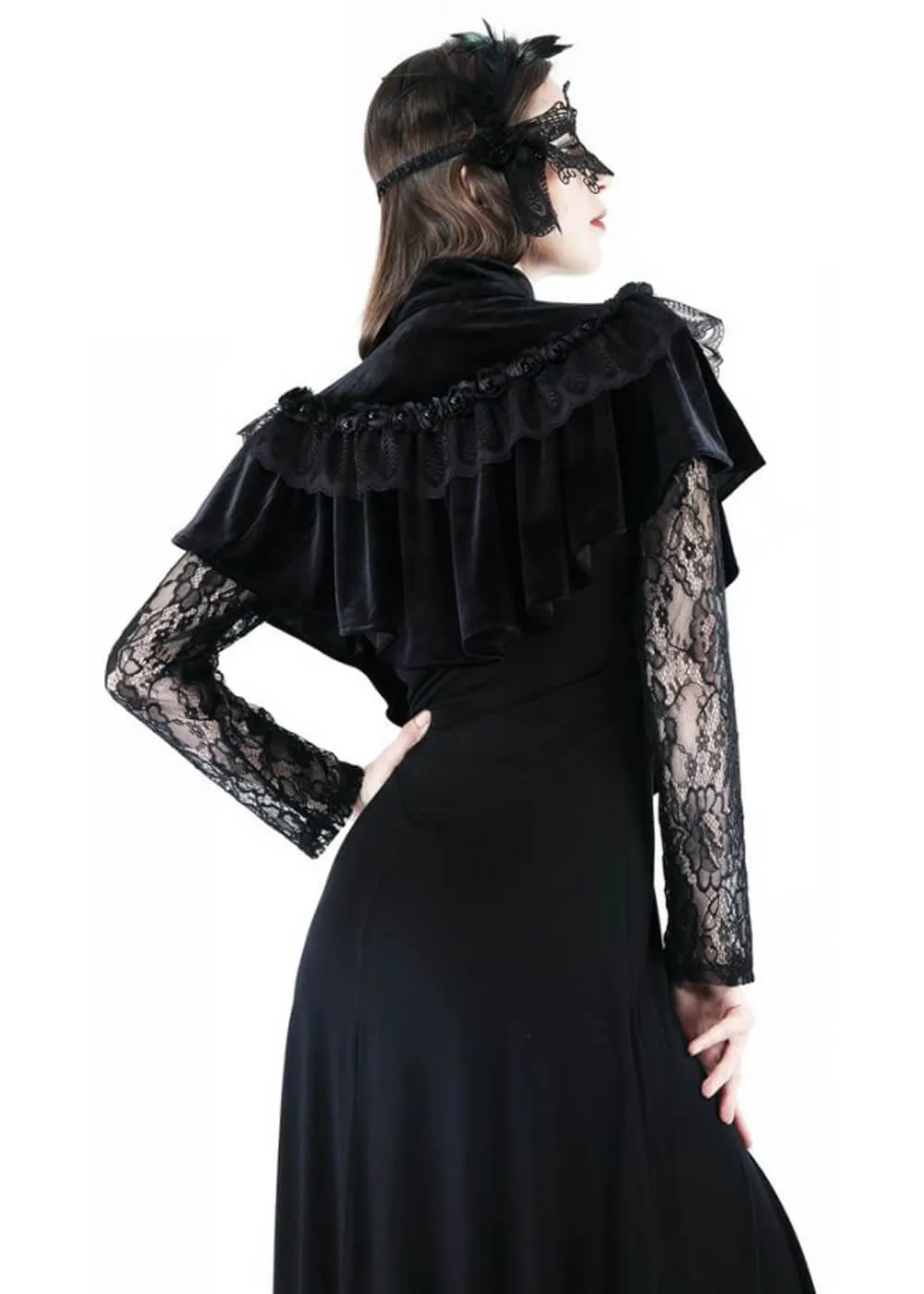 Dark In Love Rose Buds Velvet Cape Black