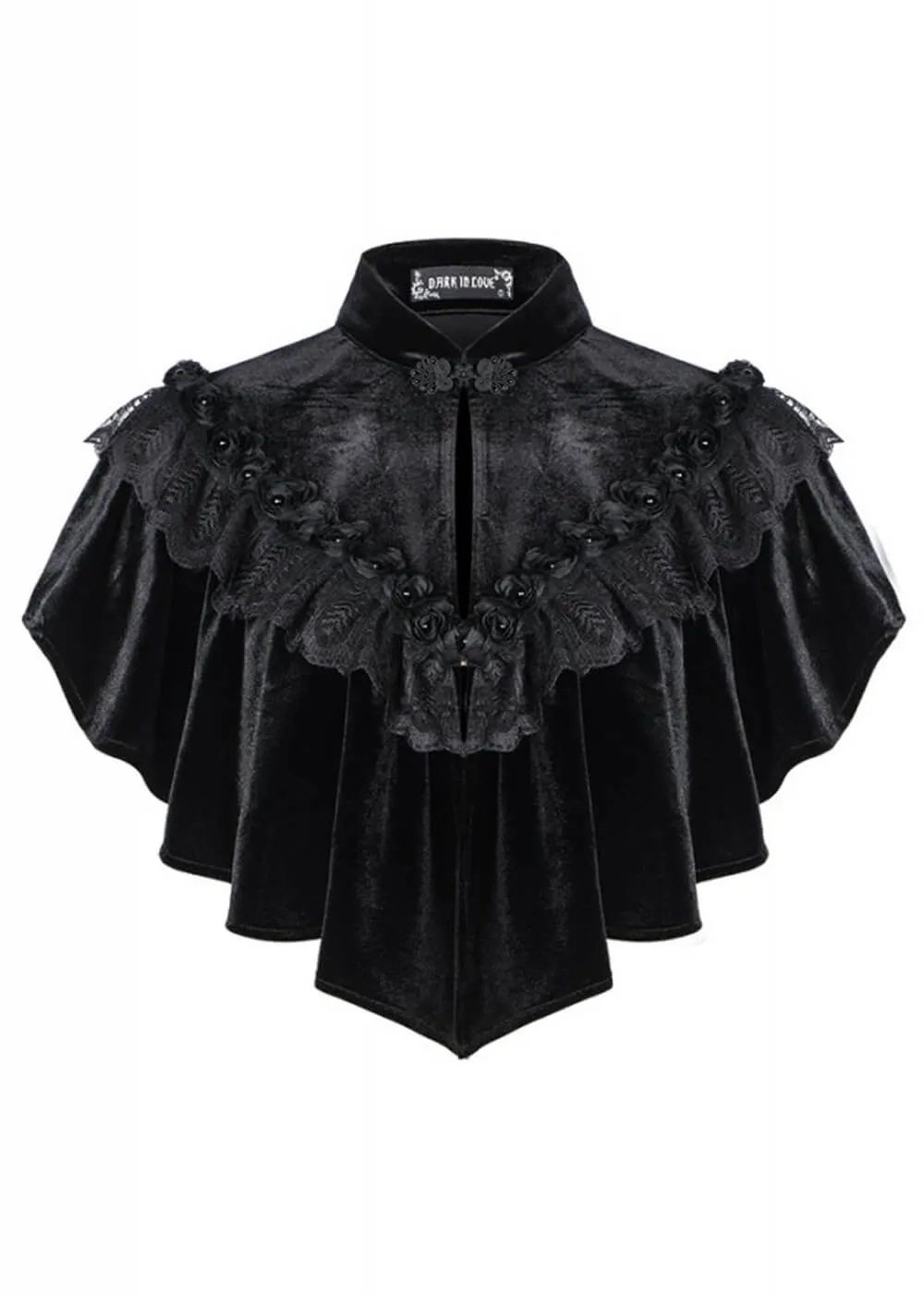Dark In Love Rose Buds Velvet Cape Black