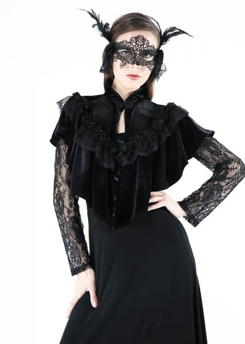 Dark In Love Rose Buds Velvet Cape Black