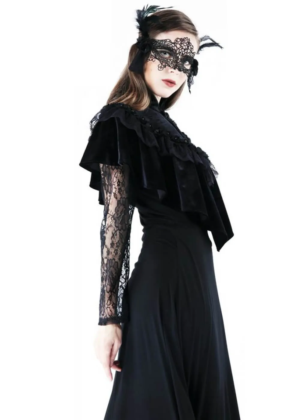 Dark In Love Rose Buds Velvet Cape Black