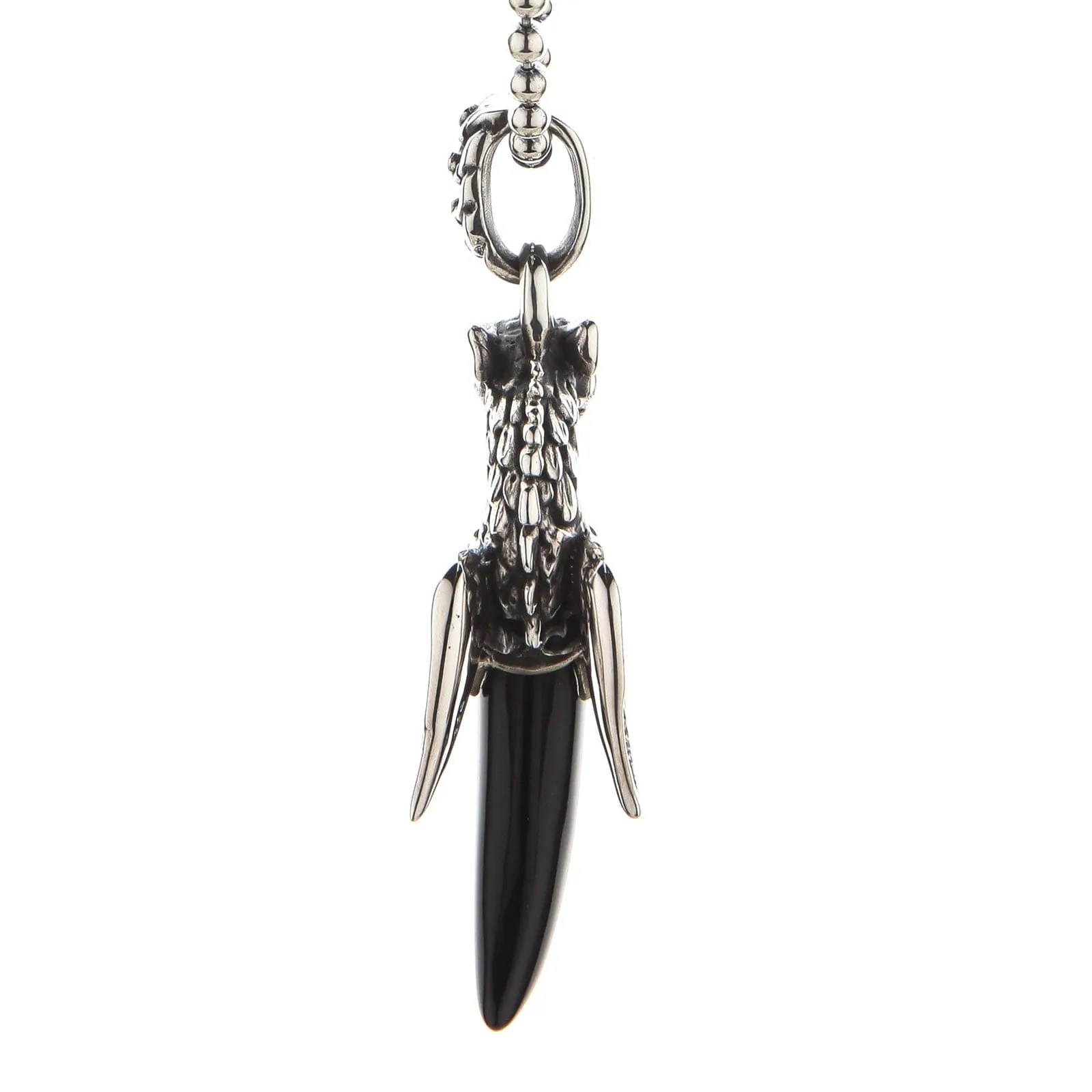 Dragon Wolf Sterling Silver Black Onyx Tusk Pendant