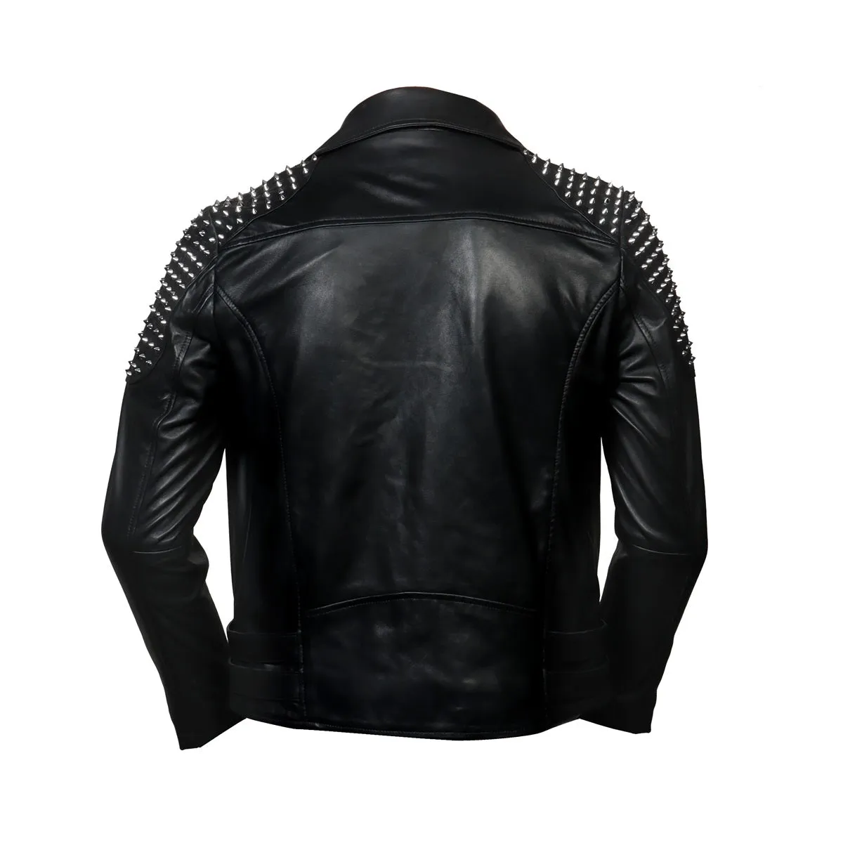 Dual Buckle Studded Black Leather with slanted zip Closure Men's Jacket By Brune & Bareskin