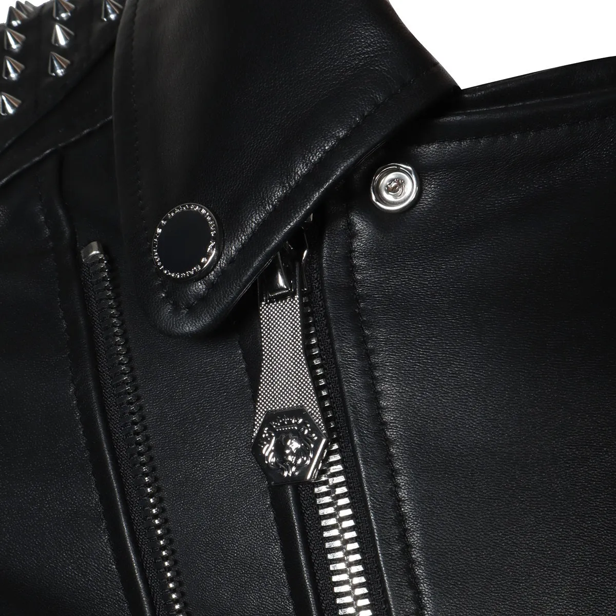 Dual Buckle Studded Black Leather with slanted zip Closure Men's Jacket By Brune & Bareskin