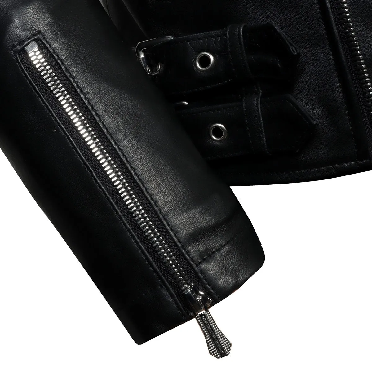 Dual Buckle Studded Black Leather with slanted zip Closure Men's Jacket By Brune & Bareskin