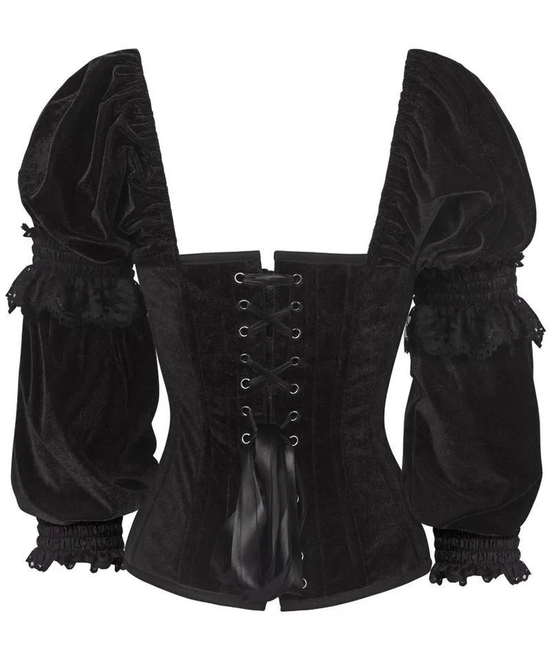 Dybala Gothic Overbust Black Corset with Attached Sleeve
