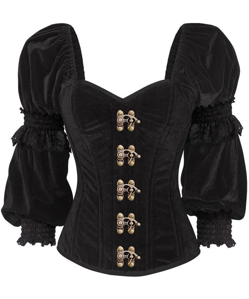 Dybala Gothic Overbust Black Corset with Attached Sleeve
