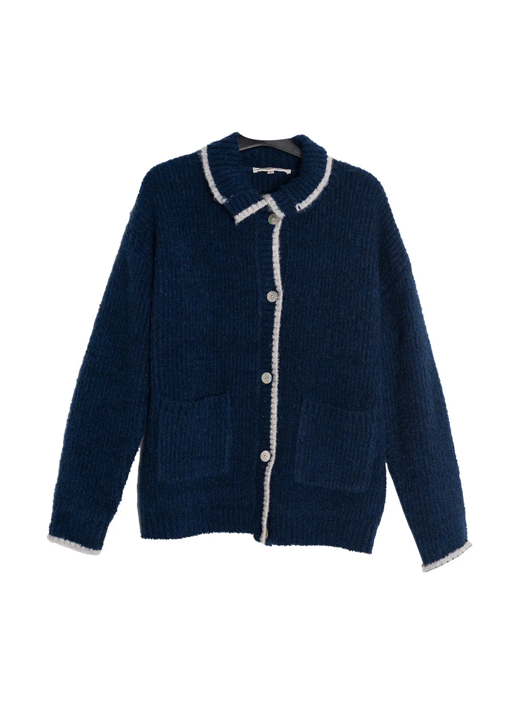 Ellis Lapel Contrasting Pocket Wool Cardigan - Gray