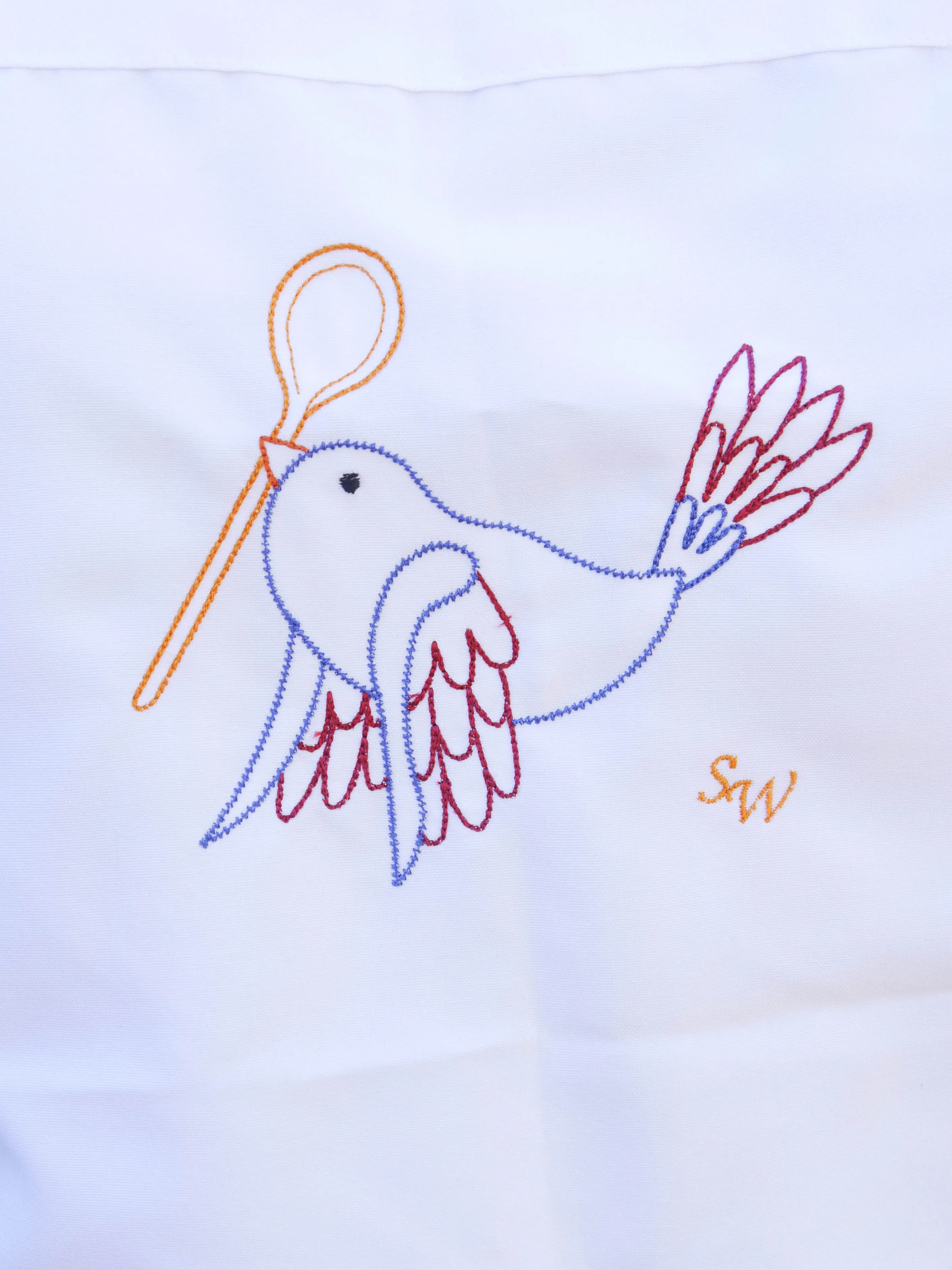 Embroidered Kitchen Apron. Little Bird with Spoon. Gift for Cooks, Bakers