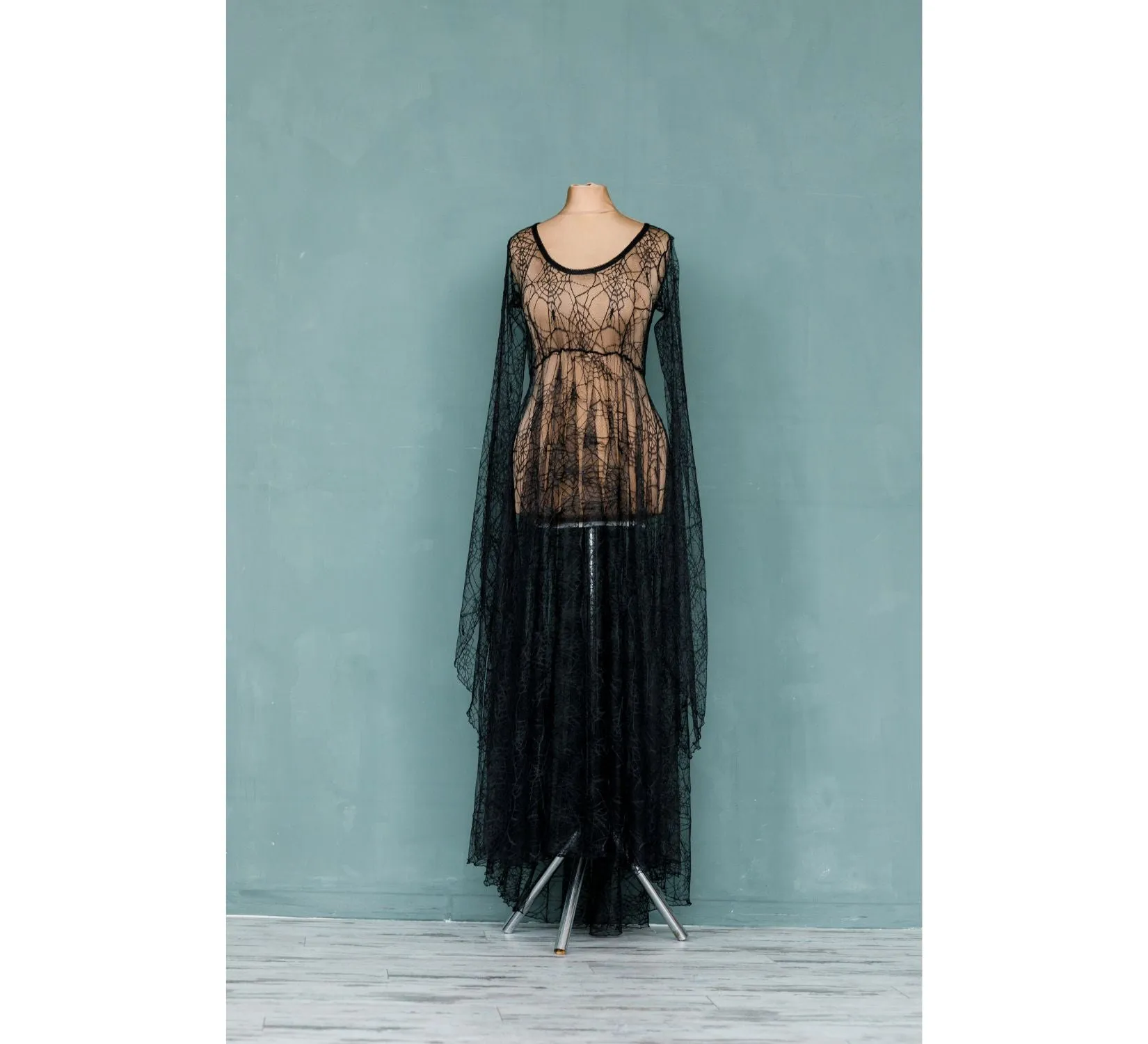 Fantasy gothic tulle and velvet black dress with corset
