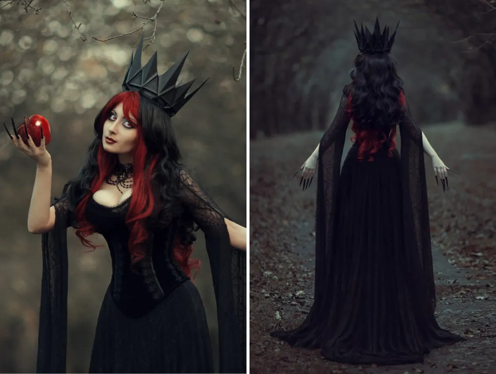Fantasy gothic tulle and velvet black dress with corset
