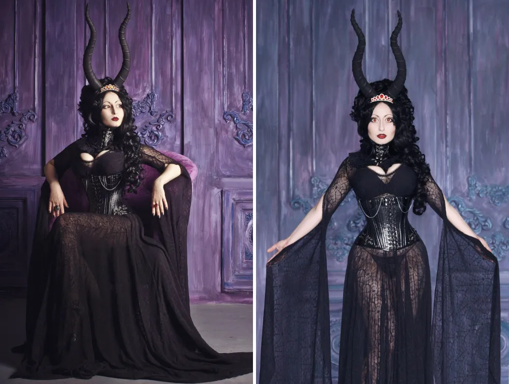 Fantasy gothic tulle and velvet black dress with corset