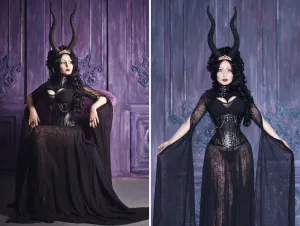 Fantasy gothic tulle and velvet black dress with corset