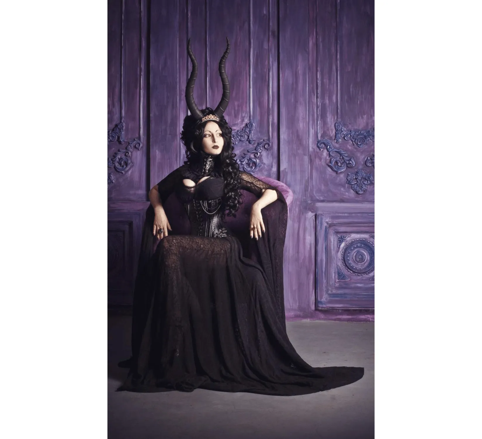 Fantasy gothic tulle and velvet black dress with corset