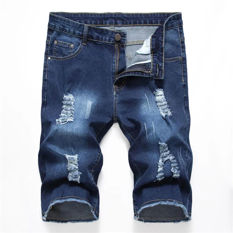 Fashionable Men's Ripped Jeans Shorts Mid Waist Men's Jean Shorts