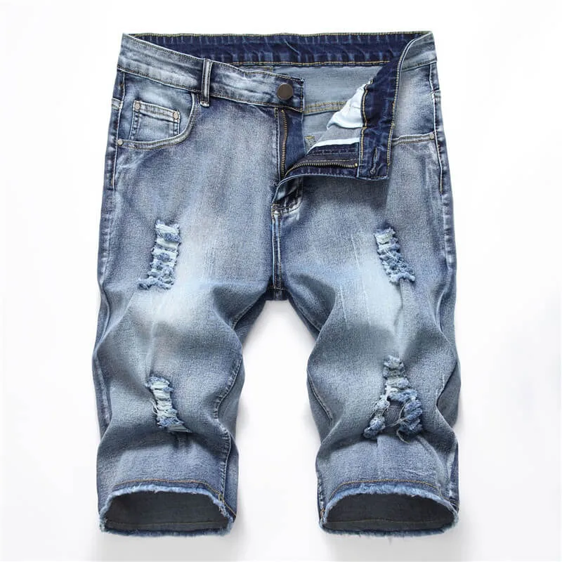 Fashionable Men's Ripped Jeans Shorts Mid Waist Men's Jean Shorts