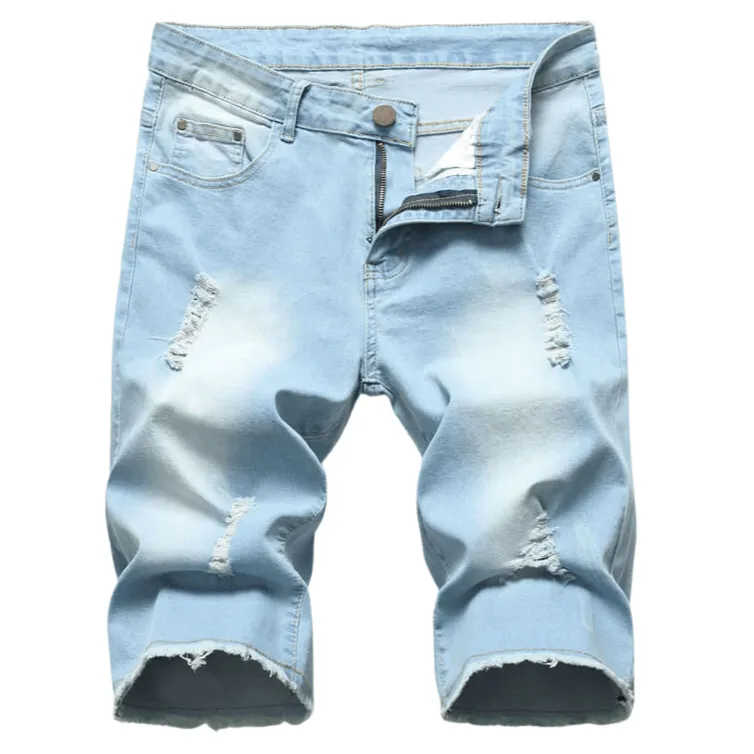 Fashionable Men's Ripped Jeans Shorts Mid Waist Men's Jean Shorts