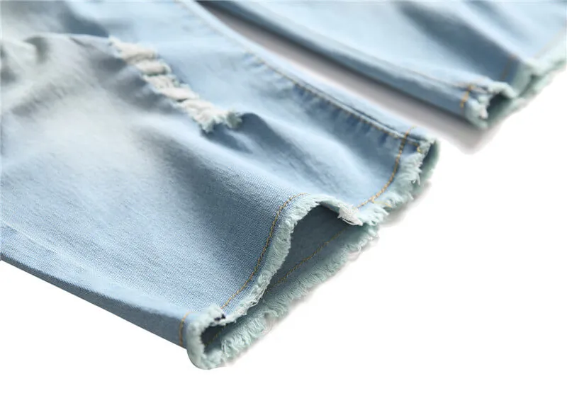 Fashionable Men's Ripped Jeans Shorts Mid Waist Men's Jean Shorts