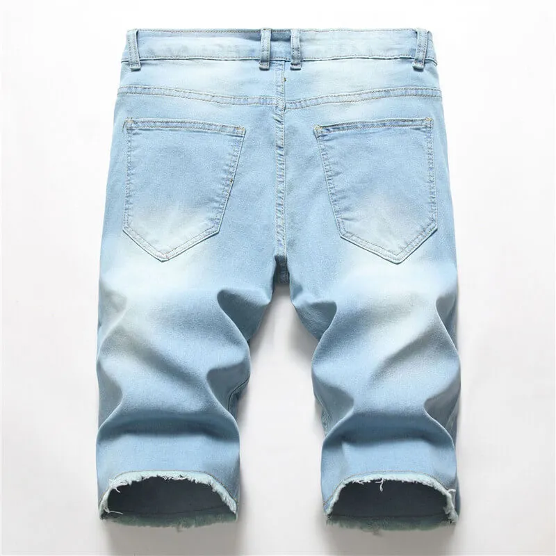 Fashionable Men's Ripped Jeans Shorts Mid Waist Men's Jean Shorts