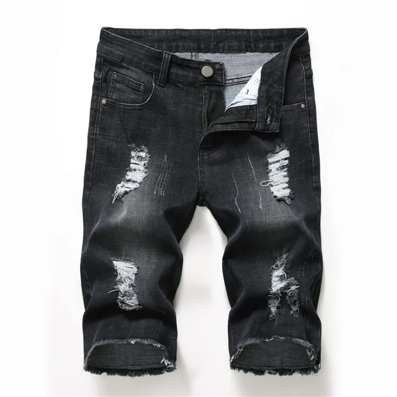 Fashionable Men's Ripped Jeans Shorts Mid Waist Men's Jean Shorts
