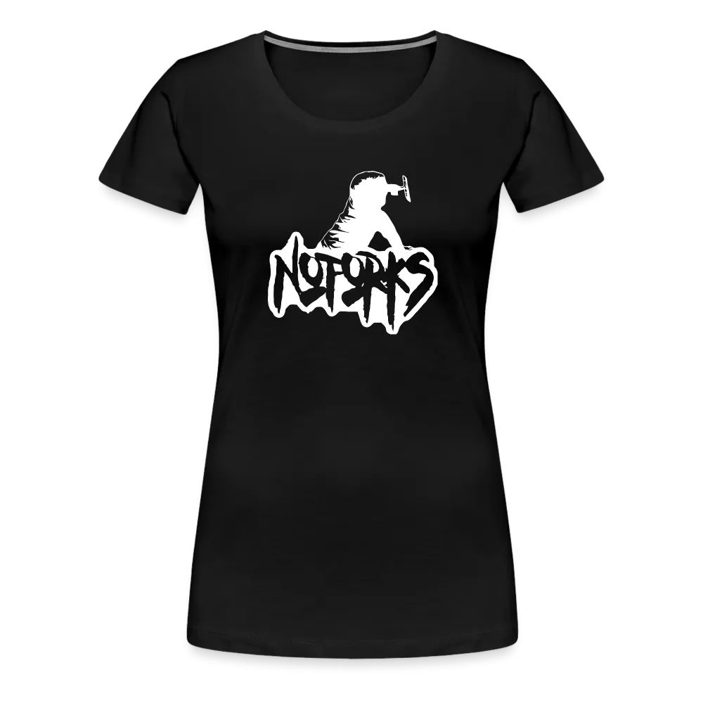 Fork Off in Style – No Forks Women’s Premium Tee (White Logo)