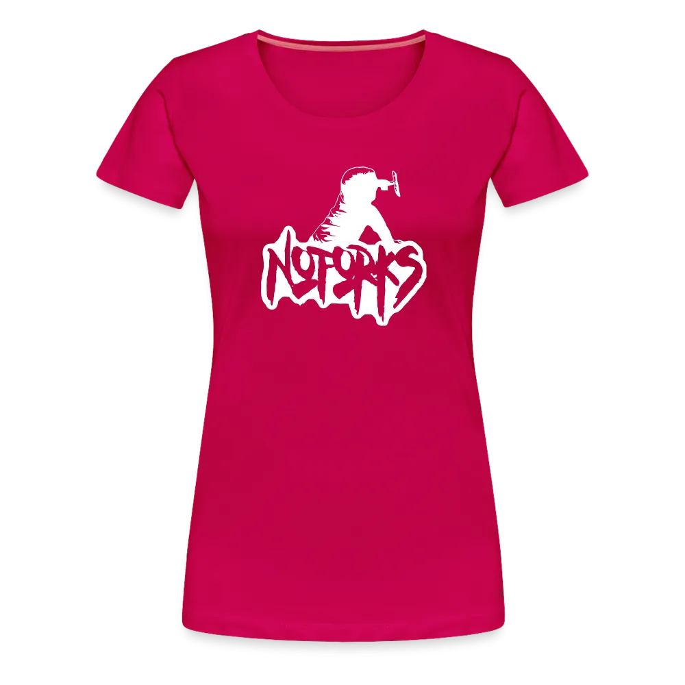Fork Off in Style – No Forks Women’s Premium Tee (White Logo)