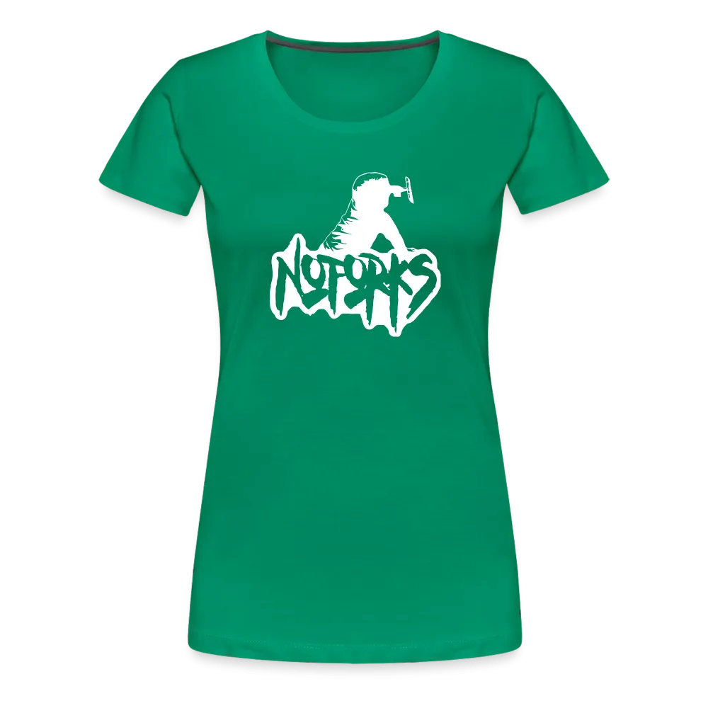 Fork Off in Style – No Forks Women’s Premium Tee (White Logo)