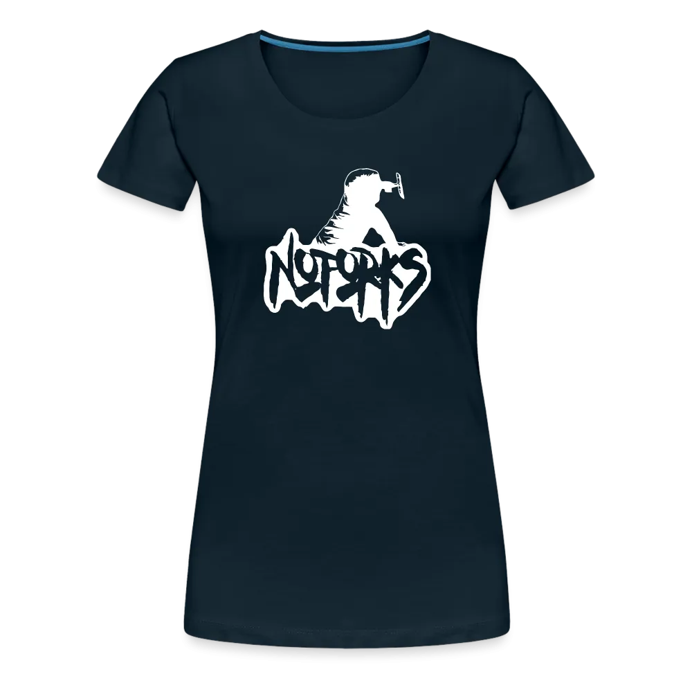 Fork Off in Style – No Forks Women’s Premium Tee (White Logo)