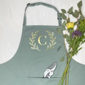 Gold Olive Leaf Garden Apron Personalised With Initial