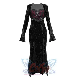 Gothic Crimson Halloween Lace Slim Velvet Fishtail Dress S22337