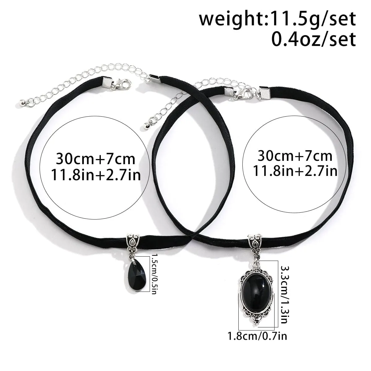 Gothic Layered Crystal Waterdrop Oval Pendant Velvet Necklace Set