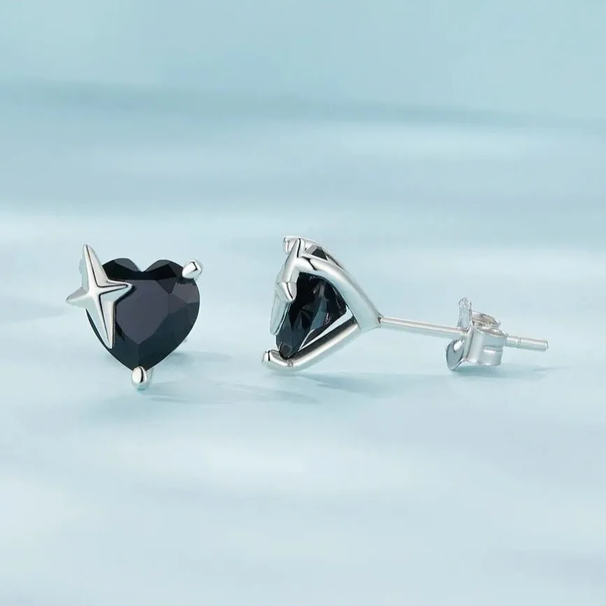 Gothic Stud Earrings with Black Diamond
