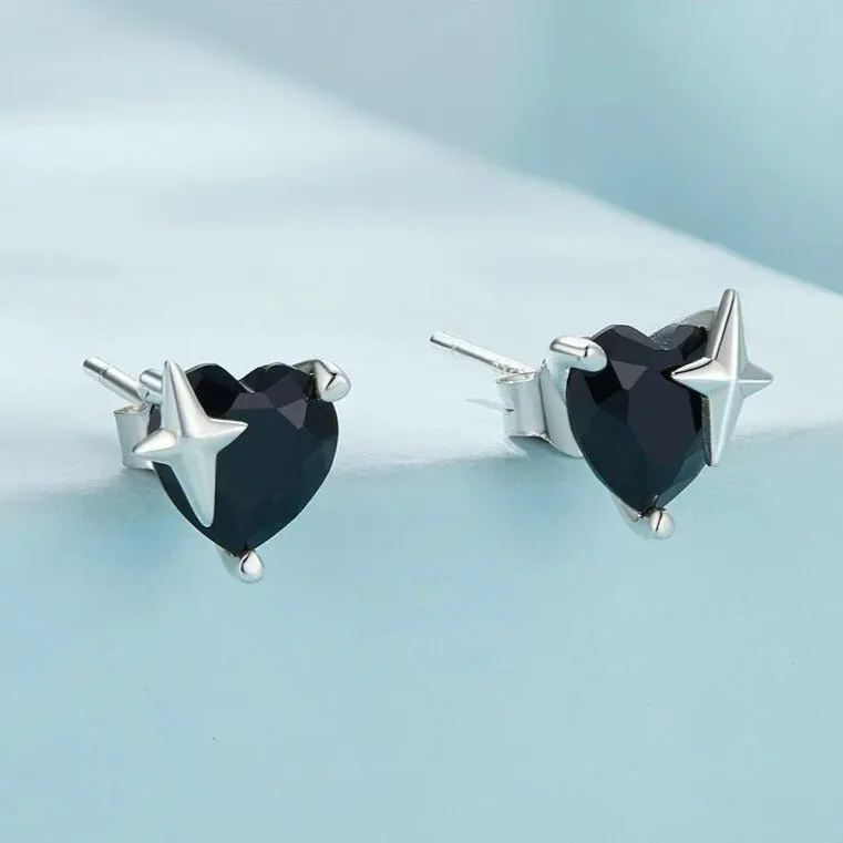Gothic Stud Earrings with Black Diamond