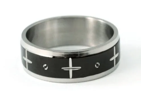Gothic Two Tone Cross Men's Ring Band