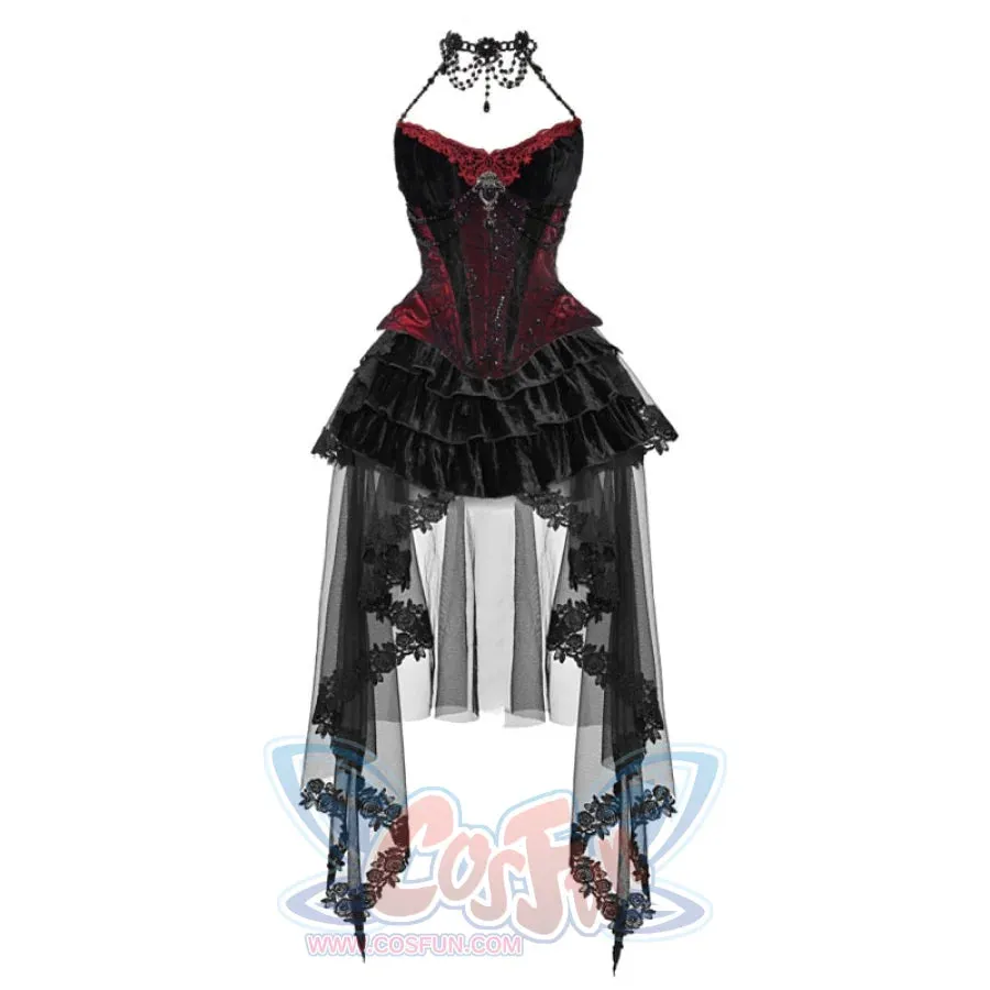 Gothic Velvet Fishbone Corset Halloween 3-Piece Set S22987