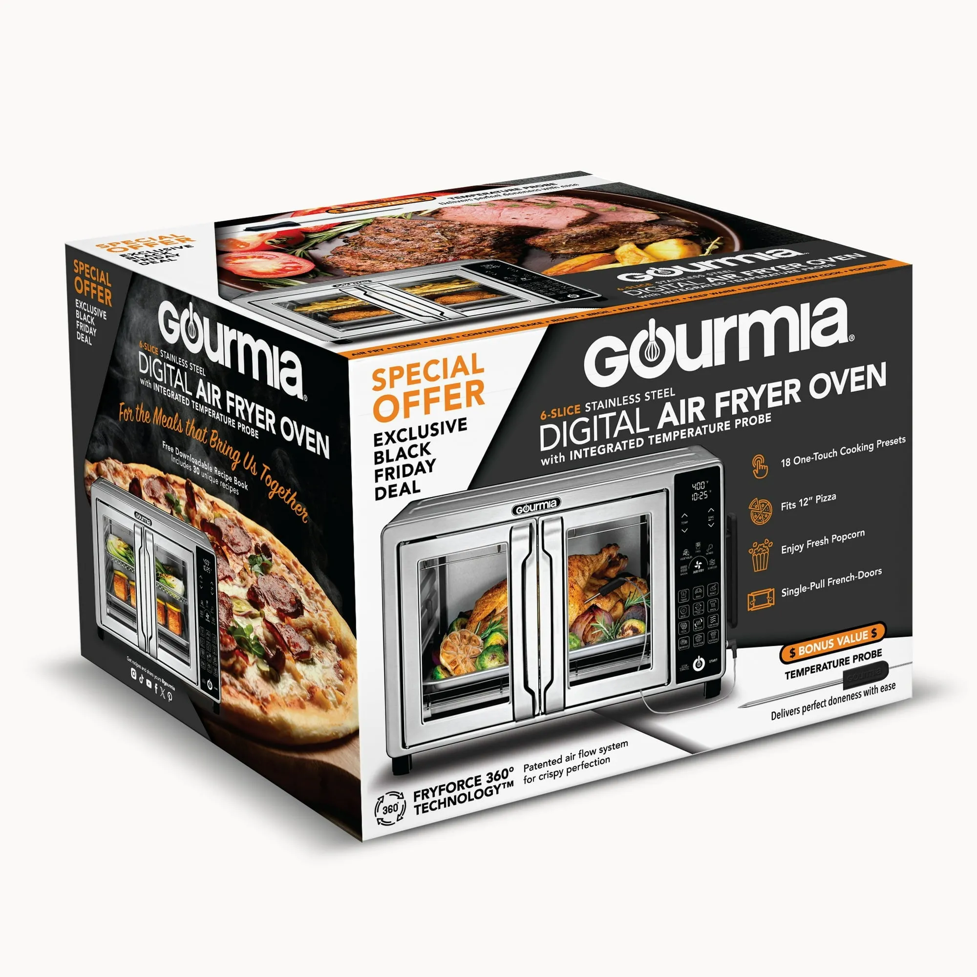 Gourmia 6-Slice Digital Toaster Oven Air Fryer, with 18 One-Touch Presets & Temp Probe, Stainless Steel - new