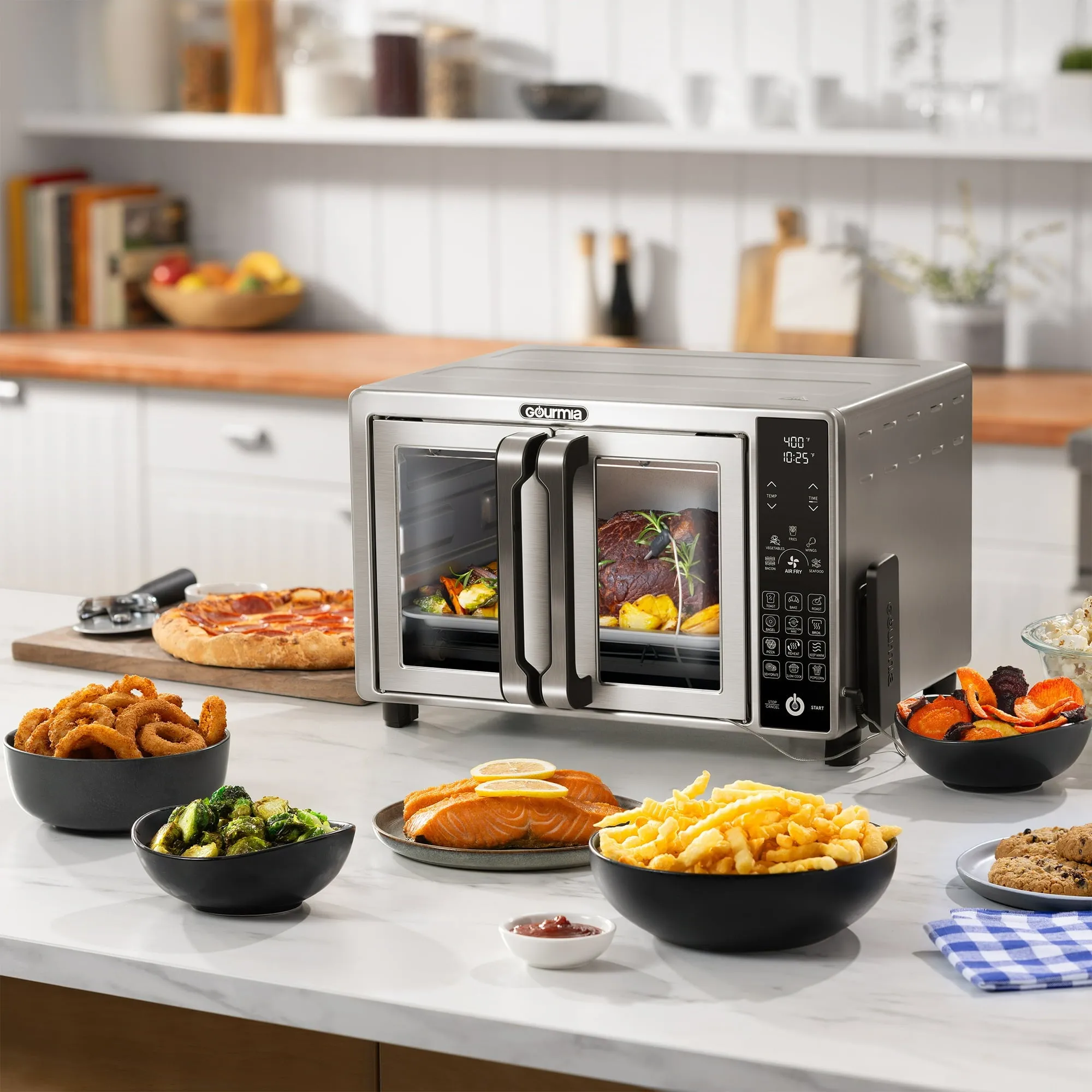 Gourmia 6-Slice Digital Toaster Oven Air Fryer, with 18 One-Touch Presets & Temp Probe, Stainless Steel - new