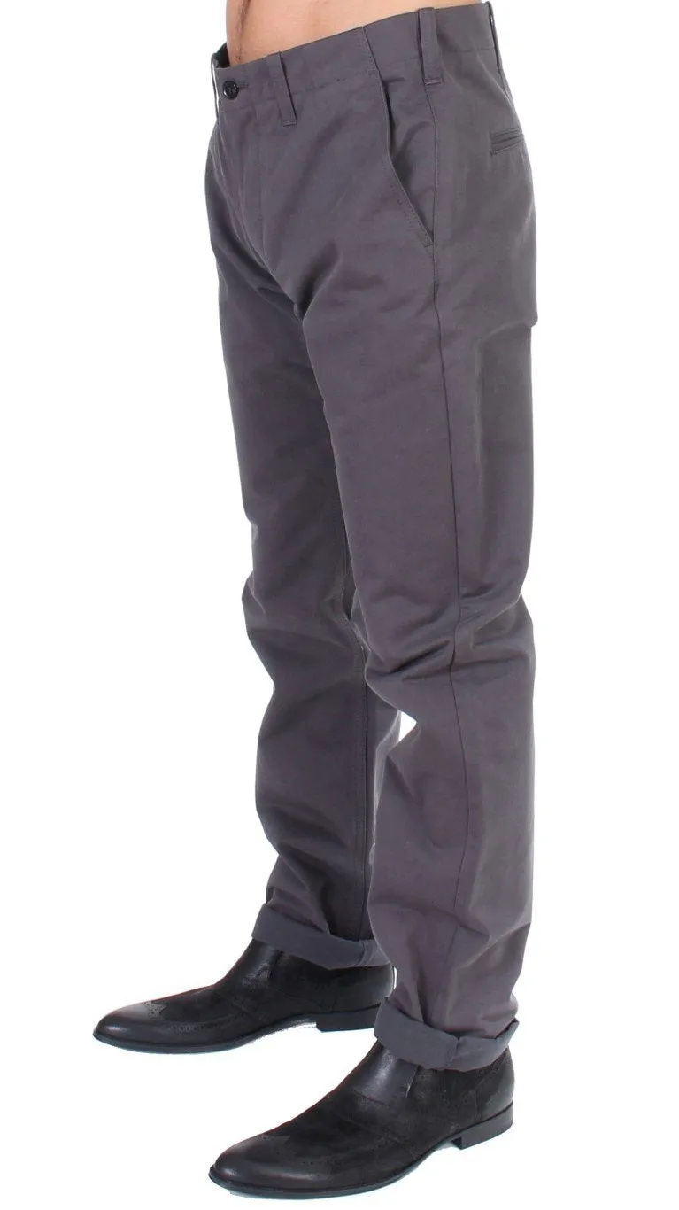 Gray Cotton Straight Fit Chinos Pants