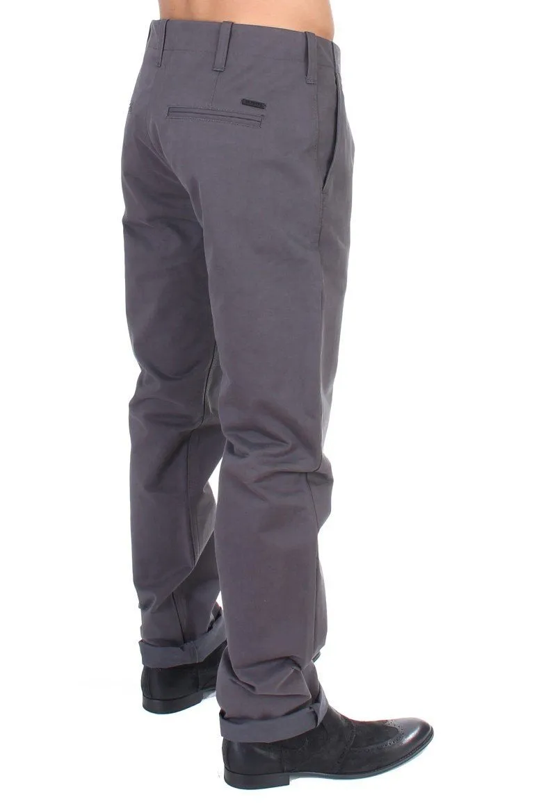 Gray Cotton Straight Fit Chinos Pants