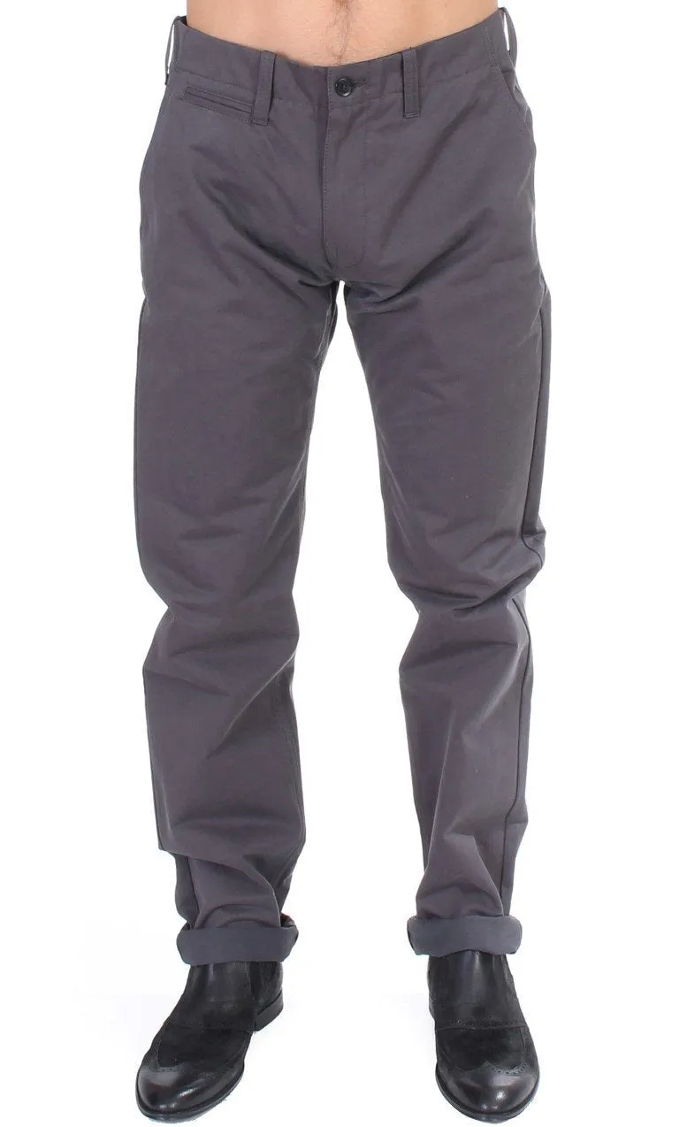 Gray Cotton Straight Fit Chinos Pants