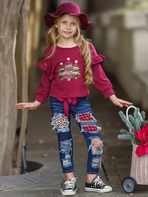 Great Chemis-Tree Patched Jeans Set