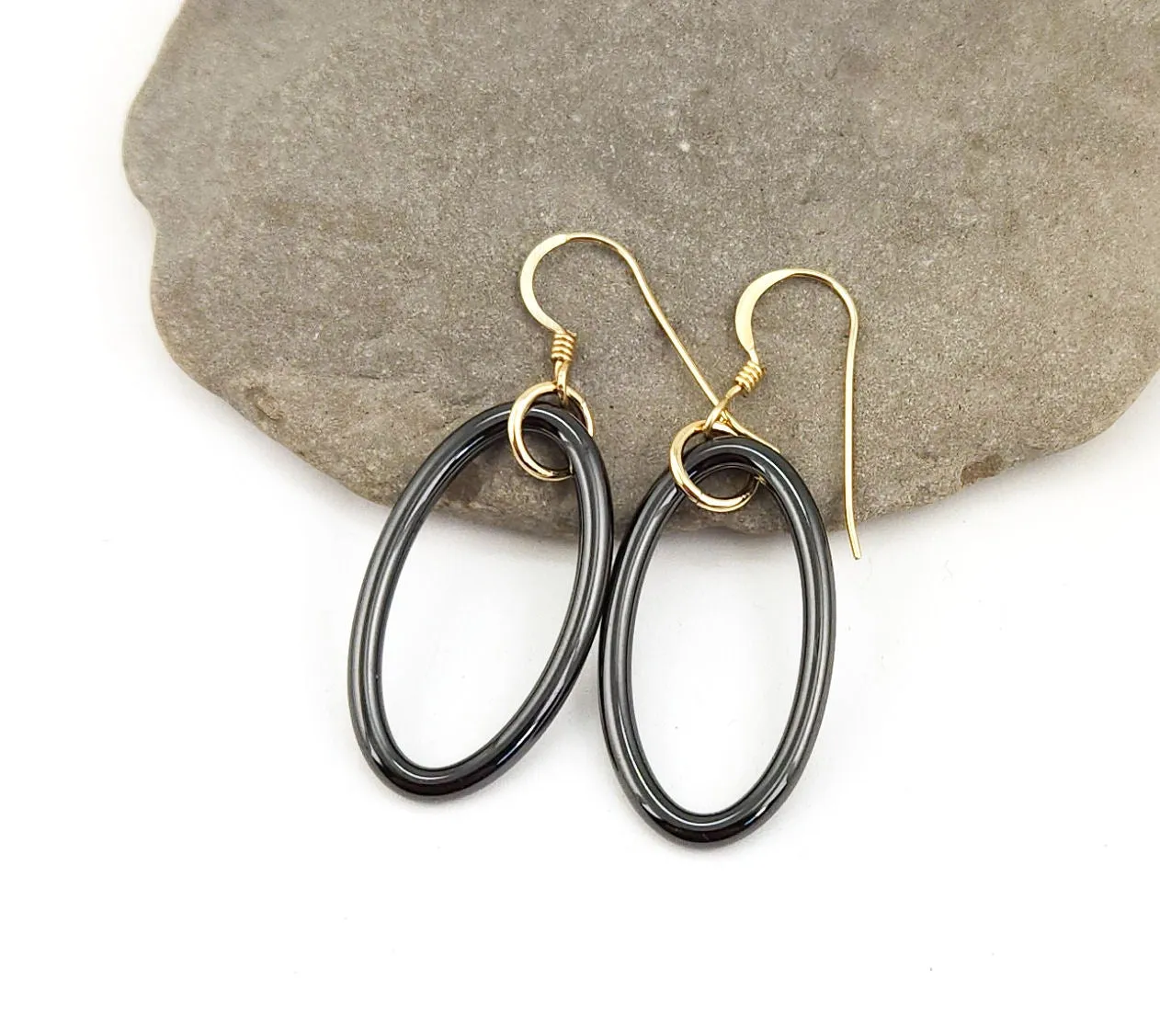 Gunmetal Hematite Oval Earrings