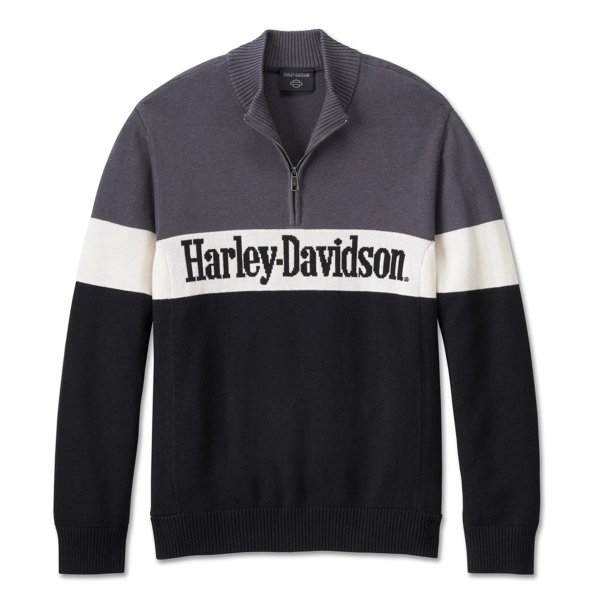 Harley-Davidson® Men's Darting 1/4 Zip Sweater - Colorblocked - Black Beauty