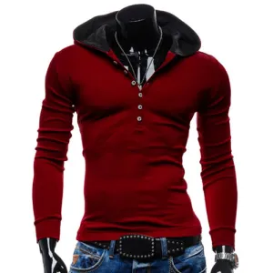 Hooded Simple Buttons Pullover Hoodie