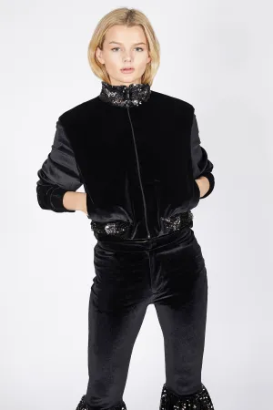 Ilona Rich Black Velvet Sequin Detail Crop Jacket