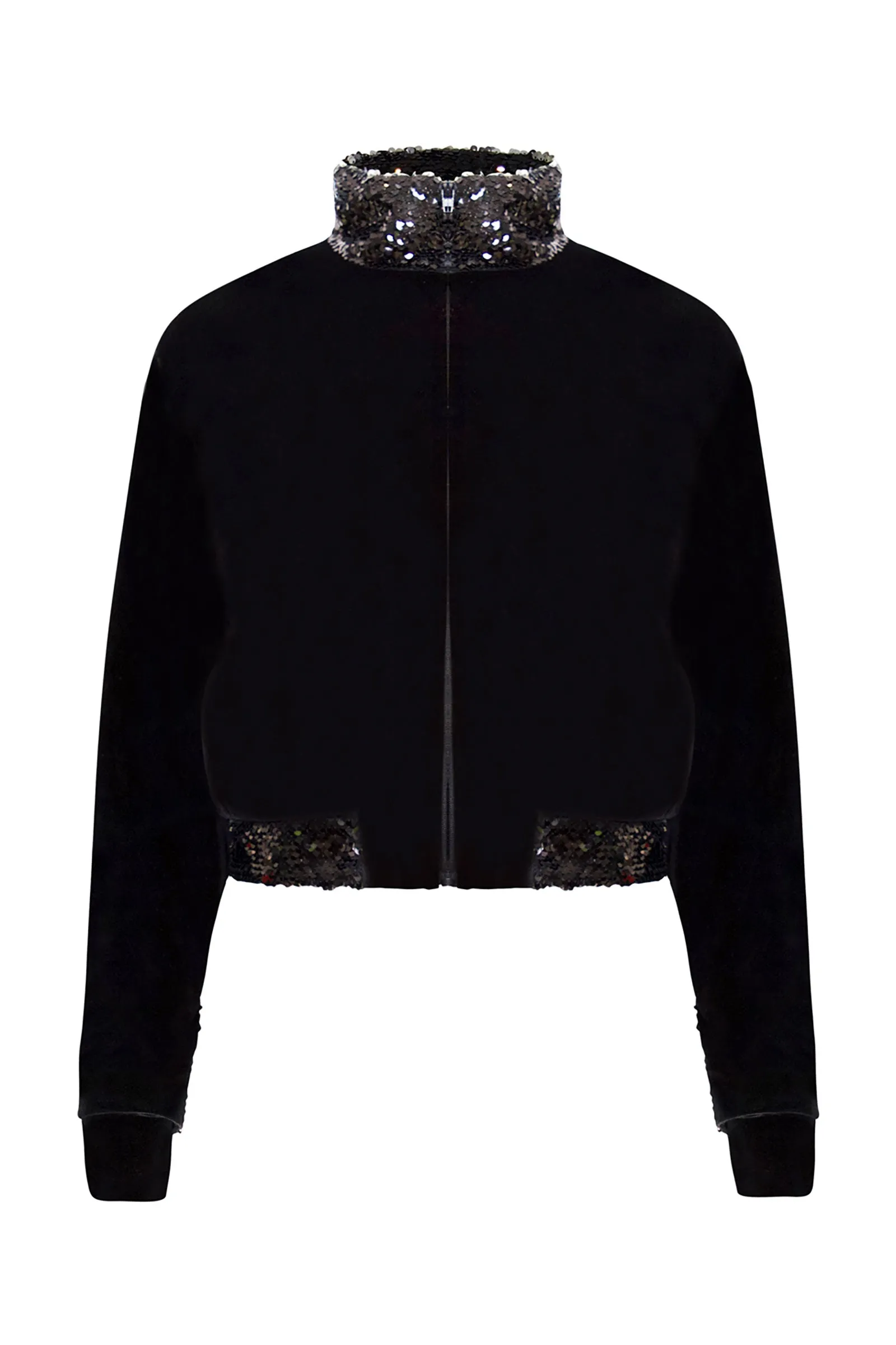 Ilona Rich Black Velvet Sequin Detail Crop Jacket