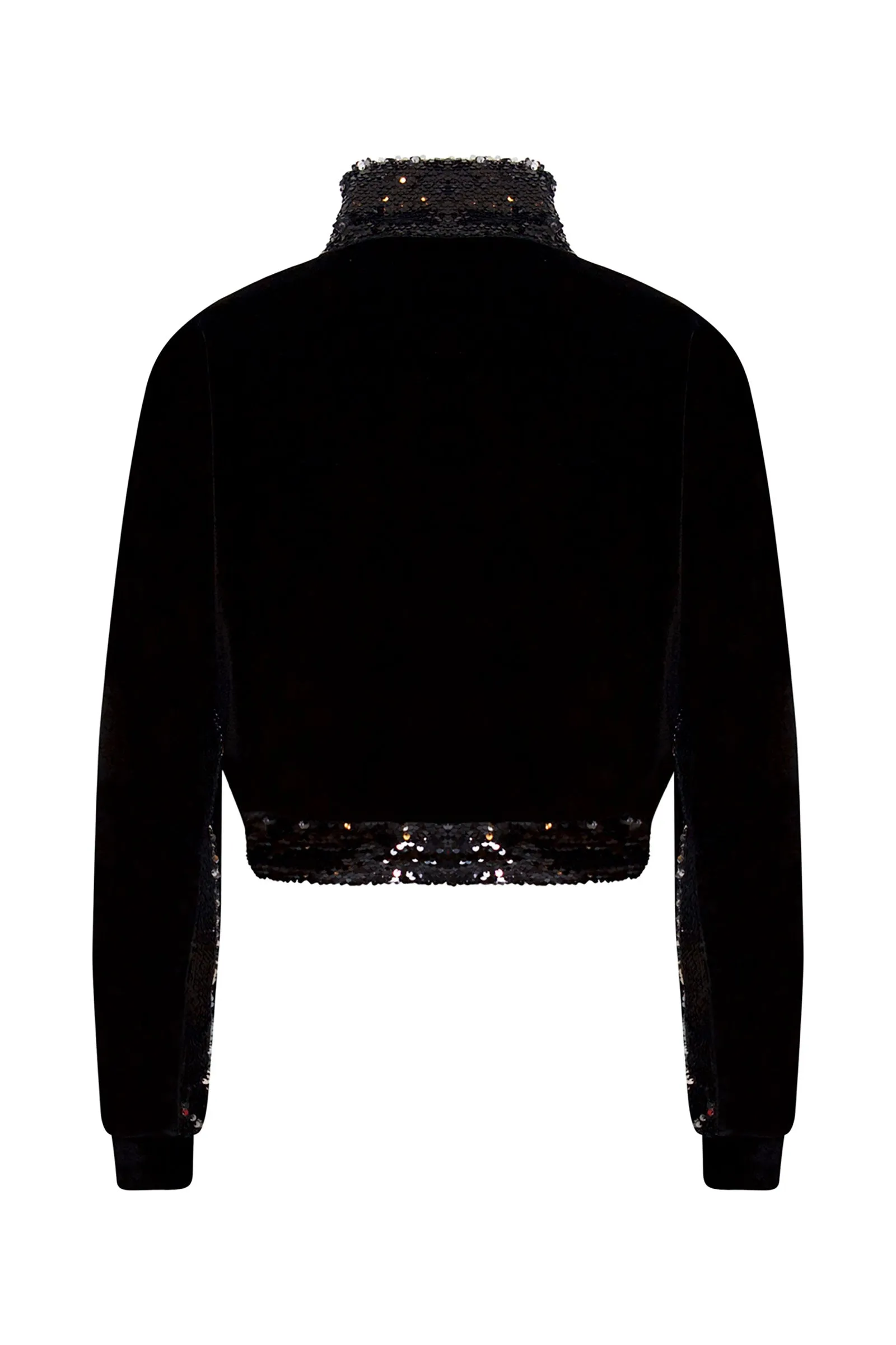 Ilona Rich Black Velvet Sequin Detail Crop Jacket
